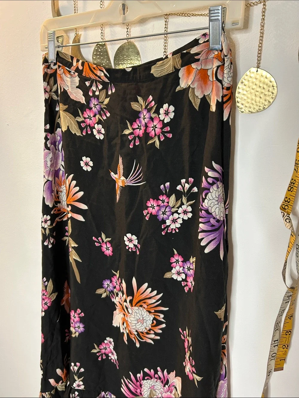 Black Floral Midi Skirt with Pink & Purple Blooms - Picture 3 of 8
